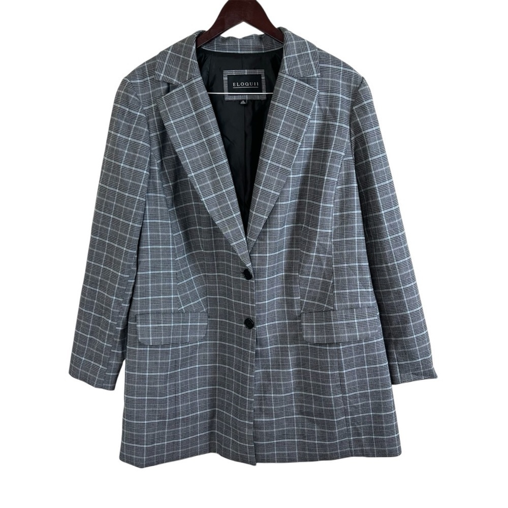 Eloquii Longline 2 Button Blazer Multicolor Houndstooth Print Women’s Sz 14